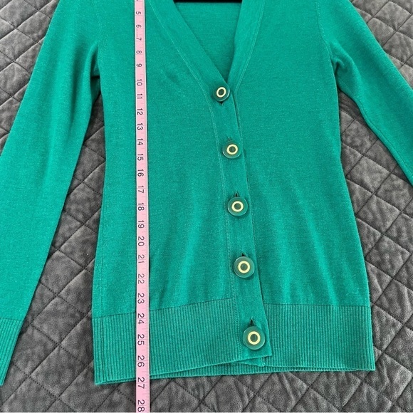 Tory Burch Sweater Women XS Sweater Kelly Green Wool Button Up V Neck B3 - Picture 6 of 8